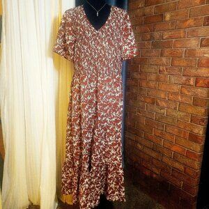 NWT! BLOOMCHIC Chocolate Brown v-Neck w/White Floral - Drop Waist - Size 14/16